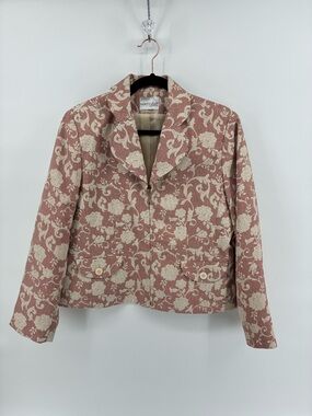 Vintage Vanity Fair Rose Cream Floral Jacquard Jacket Blazer Zipper